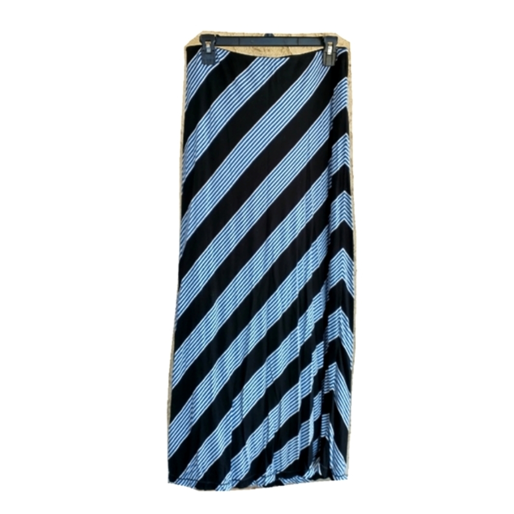 Max Studio Blue Black Striped Maxi Skirt